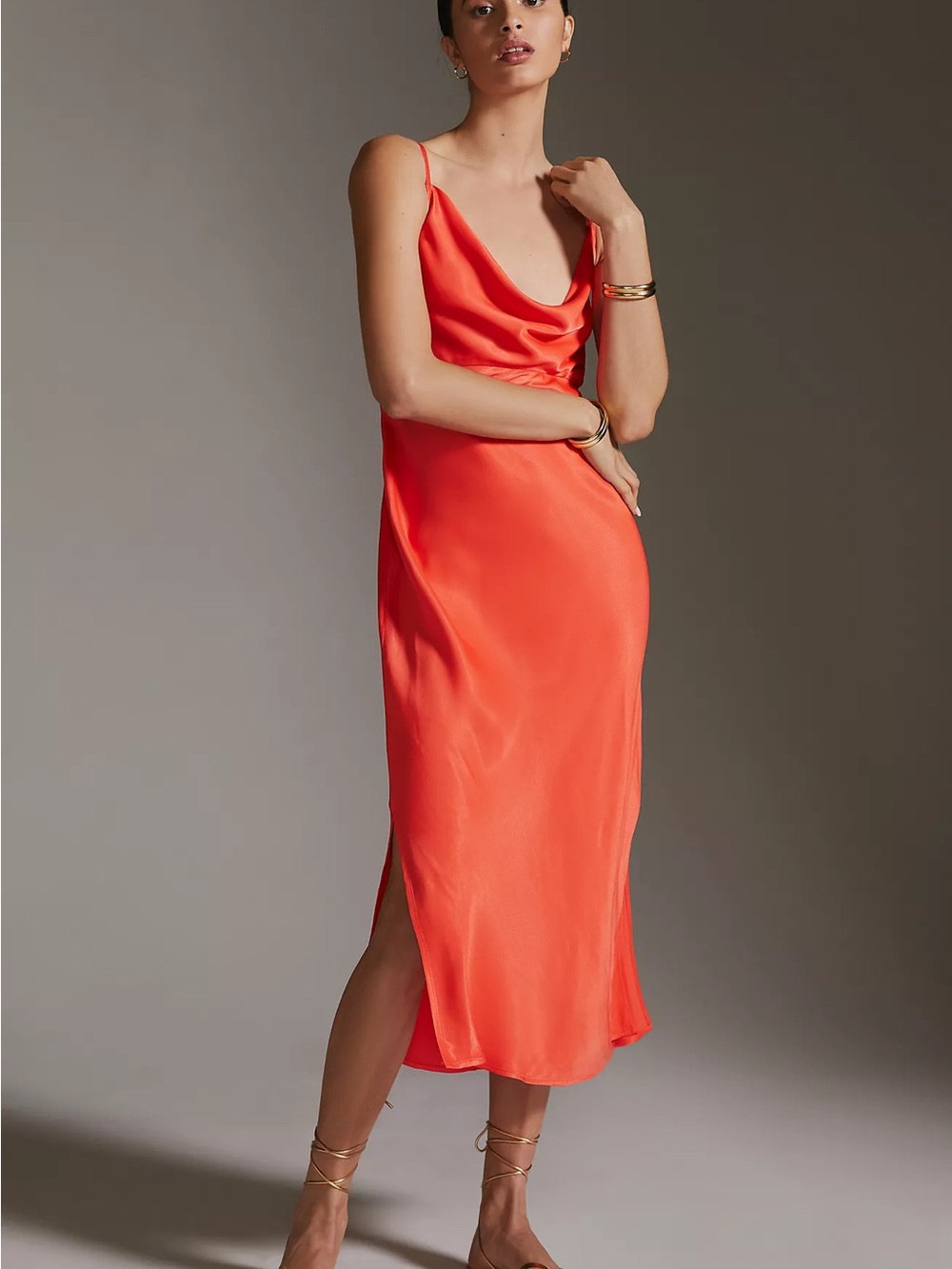 Anthropologie Elyse Slip Cowl Dress BERRY RED